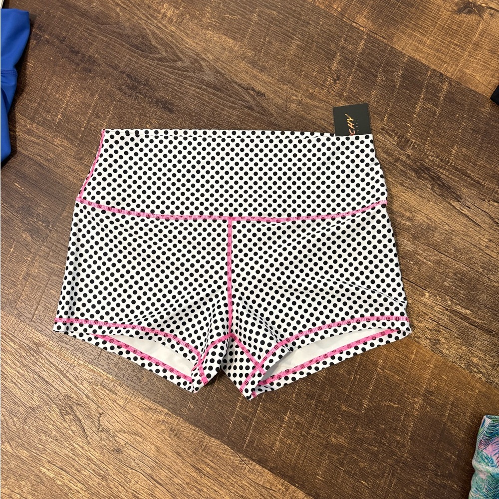 Polka Dot Athletic Shorts with Pink Accents